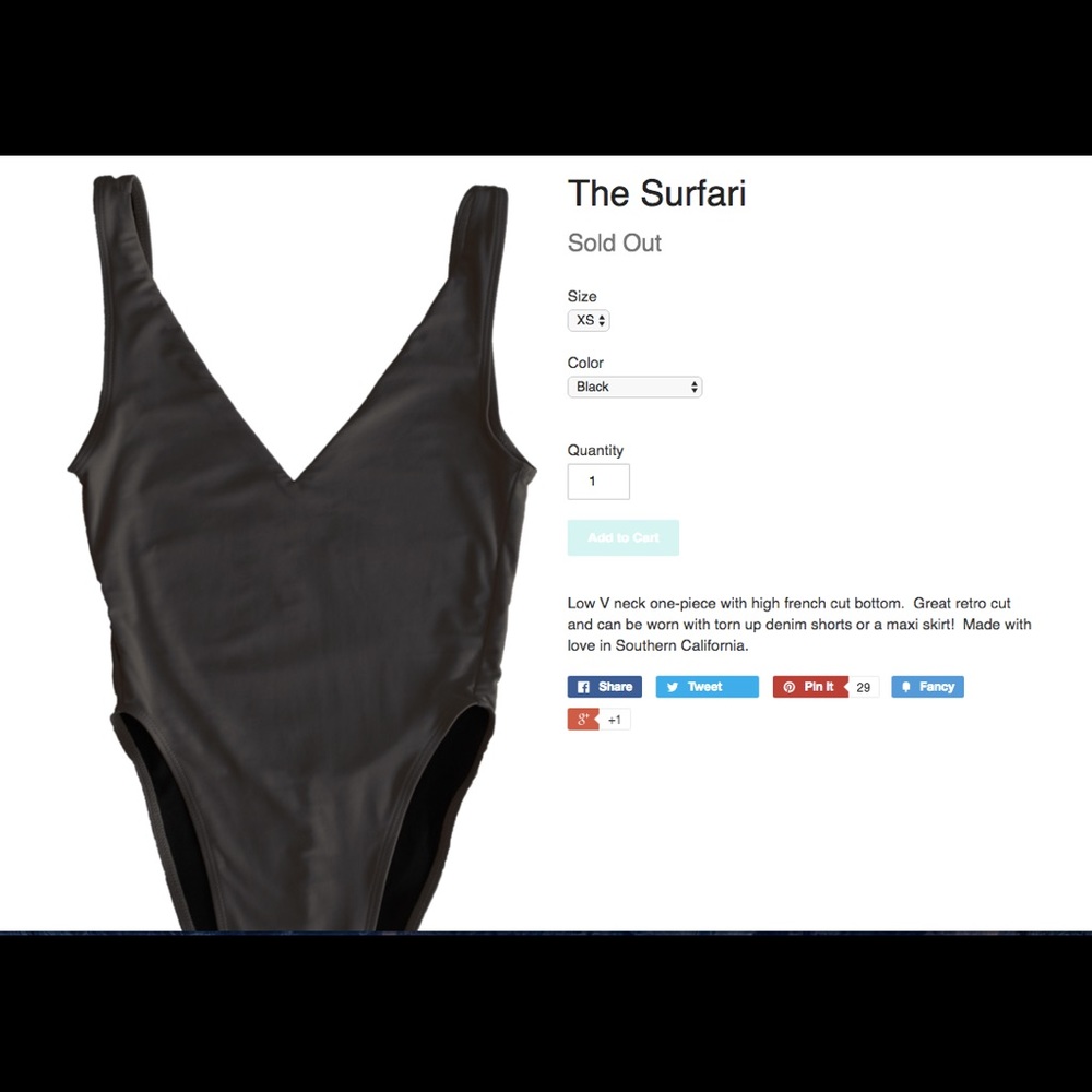 Kovey The Surfari one piece black swimsuit